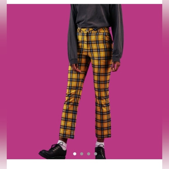 UNIF Dawson Pants Cotton High Rise Yellow Blue Plaid Size 27 - Picture 1 of 11